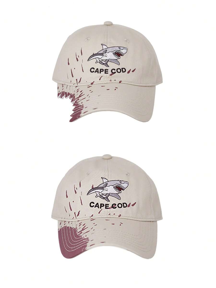 1 chiếc Mũ lưỡi trai Unisex thêu hình cá mập, mũ bóng chày thường ngày có vành mềm, có thể điều chỉnh để chống nắng