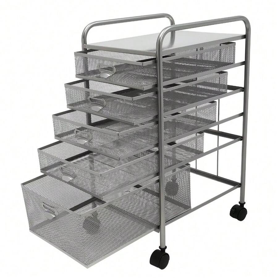 Rolling File With 5 Drawers Silver Files Storage Organizer With