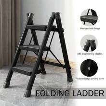 Ladders Folding Ladder For Home 3 Step Carbon Steel Foldable Stair Ladders Anti-Slip Ladder Chair Folding Stairs Stool - 3步-黑色 - 查看 7