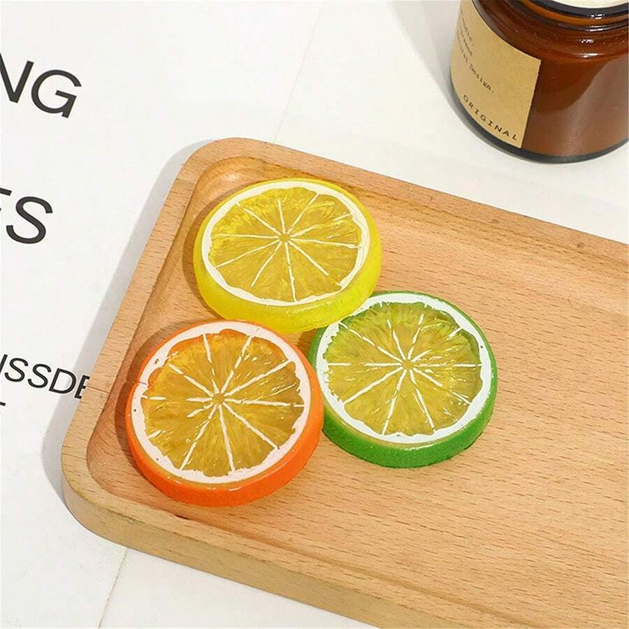 Rebanadas de limón falsos, rebanadas de limón de plástico simuladas, rebanadas de limón amarillo artificiales decorativas para modelo, utilería fotográfica, mesa de comedor, decoración de boda y fiesta - Multicolor - Ver 1