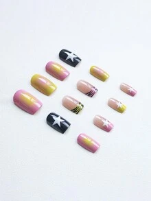 Bộ 24 móng tay Dopamine, móng tay giả kiểu Pháp Ombre Pentagram có thể tháo rời, bộ làm móng - Nhiều màu - Xem 3
