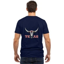 Texas Horns Premium Cotton Seamless Printed Casual T-Shirt Front Back - Blue - View 3
