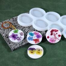 Moule en silicone à 8 cavités, moule artisanal à pendentif rond de tailles multiples pour bijoux, porte-clés, sacs à pendentifs - Blanc - Voir 1
