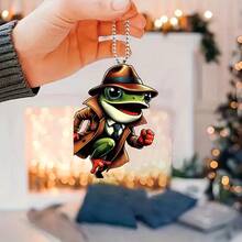 1pc Acrylic Detective Frog- Hanging Ornament With Multi-Use Function For Car, Backpack, Keychain Decor, And Christmas Tree Finial - Ideal Gift For Holidays & New Year Celebration - Small Pendant - View 3