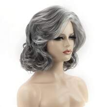 Peruka z falami w kolorze srebrzysto-białym i szarym, 12 cali/30 cm - mieszany odcień, w pełni syntetyczne włosy o naturalnym wyglądzie, odpowiednia do codziennego noszenia lub odgrywania ról, krótka - Ciemnoszary - Zobacz 4
