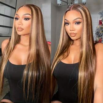 13x4 HD Lace Front Peruk Ombre Blond Slingor Äkta Hår Peruk 28 Tum HD Transparent Lace Peruk 4/27 Honungsblond Slingor Färgade Lace Front Peruker 180 % Densitet Förplockad Med Babyhår För Kvinnor Julklappar (Bob Peruk 8-14tum)