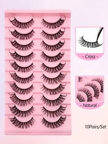 Rikuaild 10 Pairs D Curl Lashes Natural Look Cross 3D Faux Mink Eyelashes Volume Reusable Fluffy Russian Strip Lashes Like Eyelashes Extensions Strip Lashes, Lashes, Eyelashes, Fake Lashes - Natural Lashes - View 6