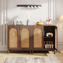 Tribesigns Set Of 2 Rattan Sideboard Buffet Cabinet With Storage, 59 Inch Accent Cabinet With Doors, Storage Cabinet For Dining Room, Living Room, Kitchen, Ranttan And Brown - Ranttan và Brown - Xem 6
