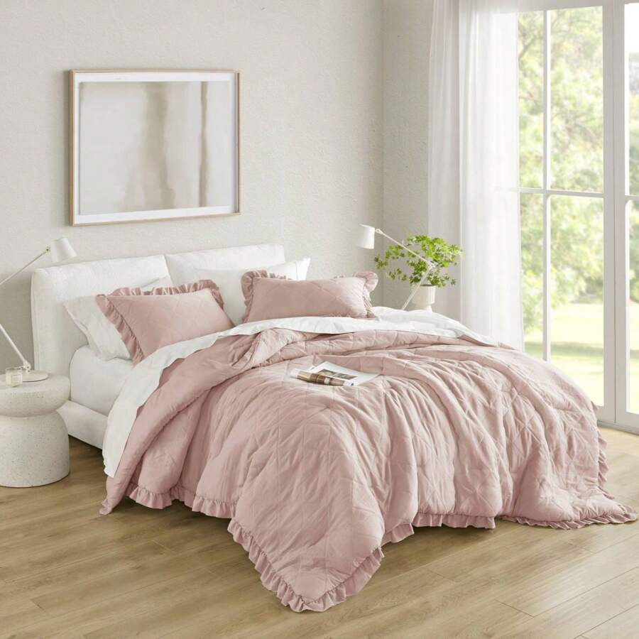 Elegant Phoebe 2/3 Pieces Mini Diamond Patterning Bedding Comforter Set,All Season Family Home Textile Fits Modern Bedroom Décor,2 Pieces For Twin-Twin XL Size And 3 Pieces For Full-Queen-King-Cal King Size, Mother's Day Thanks Giving Gifts - 臉紅 - 查看 1