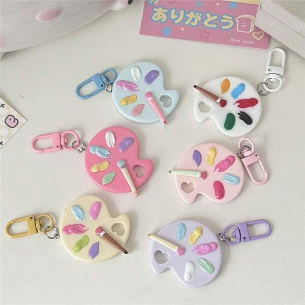 [6pcs/Set] New Colorful Art Palette Key Chain, Funny DIY Bag Accessories, Gifts For Couples And Best Friends Valentine's Day Valentines Car Accessories Bag Charm School Cartoon Cute Goth Y2k