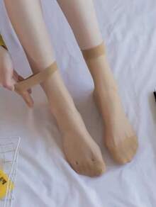 Kit 10 Pairs Of Black Beige 3/4 Thin Formal Socks - Beige - View 1