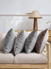 1pc Chenille Floral Jacquard Pillow Cover, Farmhouse Style Square Cushion Cover, Suitable For Sofa, Bed, Chair, Living Room, Bedroom, Car Decor, Light Blue - Light Blue - View 10