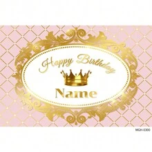 (Customized) 1pc Personalized Golden Crown & Pink Glitter Princess Party Background, Birthday, Wedding, Christening Photography Backdrop, Customizable Text - Multicolor - View 5