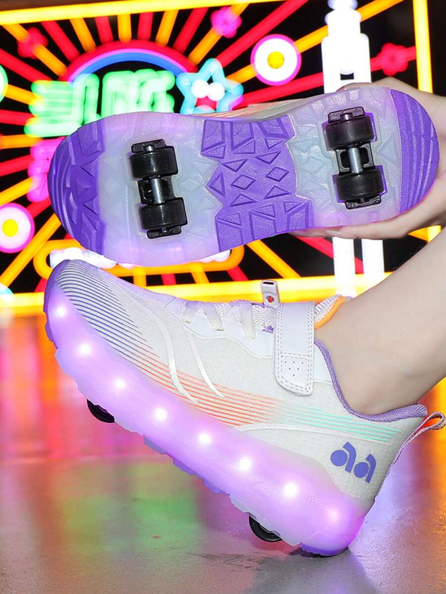 Unisex Rechargeable LightUp Roller Skate Shoes With 4 Wheels And