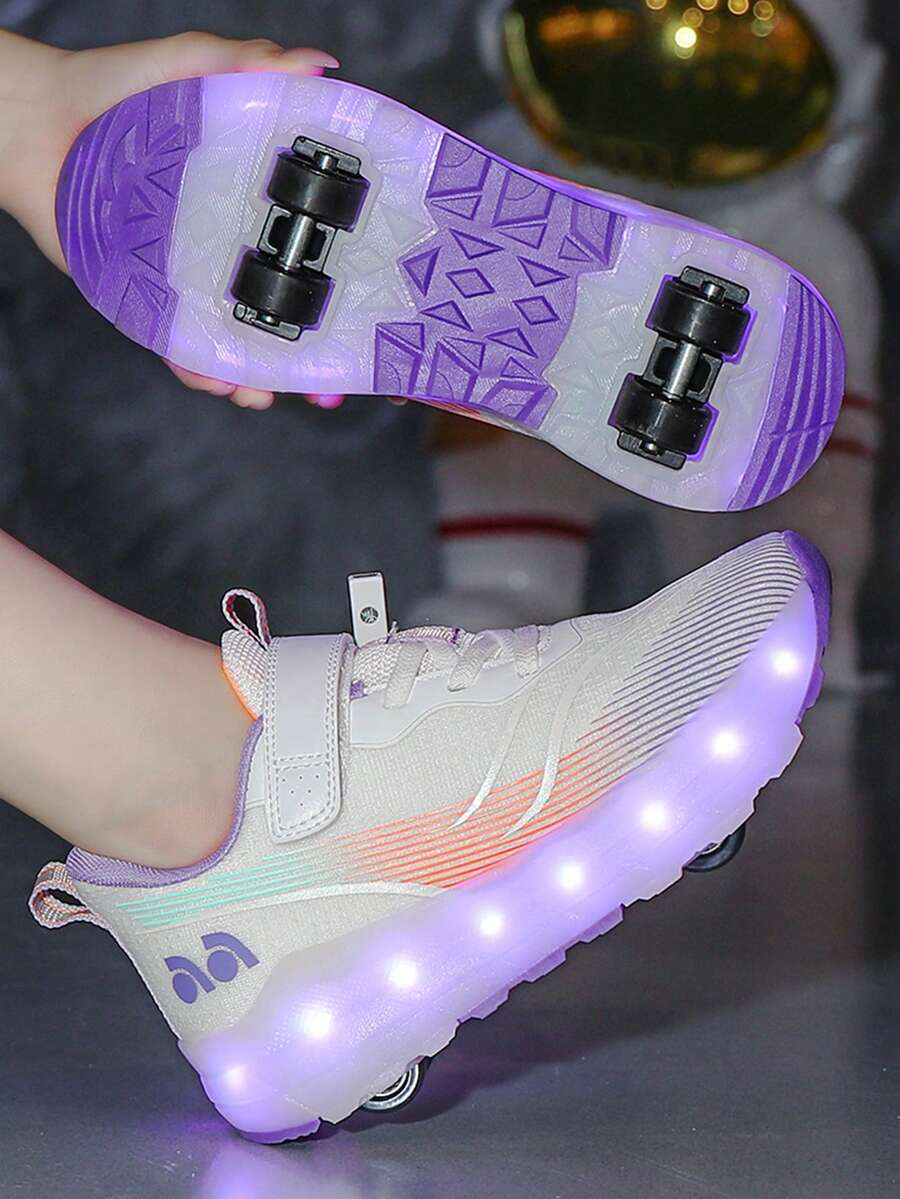 Unisex Rechargeable LightUp Roller Skate Shoes With 4 Wheels And