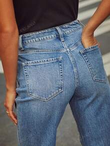 Crop Straight Leg Frayed Hem Jeans For Women