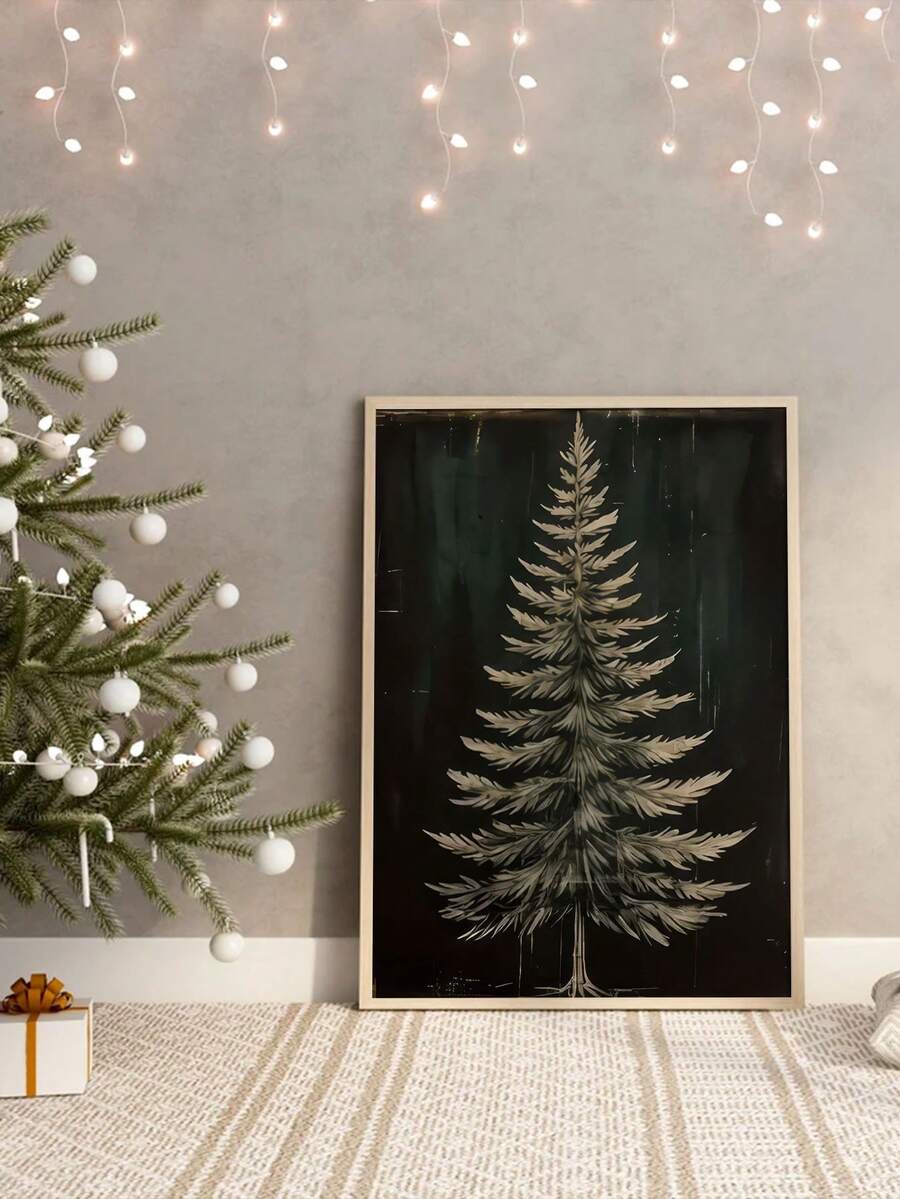 1 bức tranh vải canvas cây thông tối màu mộc mạc - Hoàn hảo cho Giáng sinh và trang trí nhà hàng ngày | Lý tưởng cho phòng khách, phòng ngủ hoặc văn phòng, không có khung - Nhiều màu - Xem 1