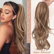 22inch/55cm Drawstring Ponytail Extension Multi-Layered Hairpieces Stand Up High Pony Tails Long Straight To Curly Hair Extensions Clip In Ponytails Highlight Soft Natural Synthetic Hairpiece Black Ash Brown Blonde For Daily Party Halloween Christmas - 淺棕色混合灰金髮 - 查看 6