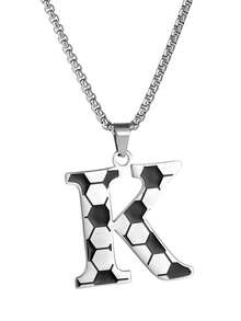 1 件嘻哈时尚 A-Z 超大字母足球项链，不锈钢油滴大字母。适合男士、女士、男女通用运动爱好者、情侣礼物 - 銀色 - 查看 17