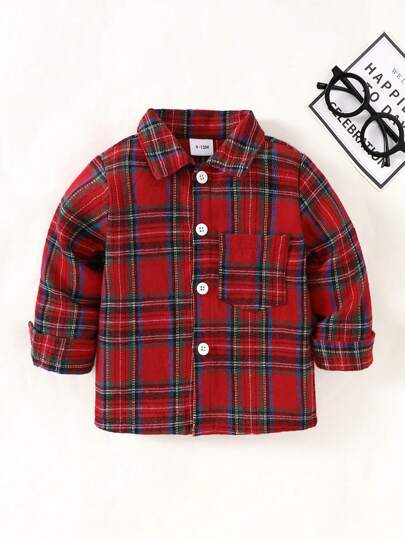 Koszula dla chłopca w kratkę, modna, uniwersalna, walentynkowa, z kieszeniami i kołnierzykiem, czarno-czerwona