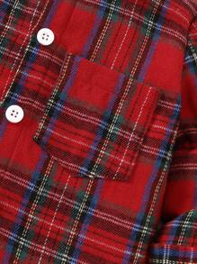 男婴时尚百搭情人节格纹口袋休闲领衬衫，黑色和红色 - 紅色 - 查看 4