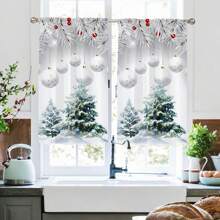 2 stuks Zilveren Kerstboom en Ster Gedrukte Transparante Gordijnen, Roede Zak Bovenkant, Hoge Kwaliteit Polyester Stof, Lichtgewicht En Gemakkelijk Te Onderhouden, Unieke Kerstdecoratie Gordijnen Voor Keuken, Eetkamer, Woonkamer, Slaapkamer, Balkon