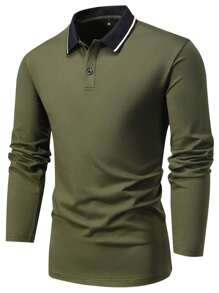 4pcs Men Long Sleeve Polo Shirt, Classic Collared Casual Sports Wear, Solid Color Basic Outerwear For Spring Autumn Outdoor Daily Running