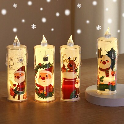 2/4pcs LED Christmas Crystal Electronic Candle Lights, Battery Operated, Christmas Ambiance Lights, Festival Night Light, Indoor & Outdoor Creative Decor Lights For Christmas Decoration, Party, Family Gathering, Christmas Gift (Batteries Included)