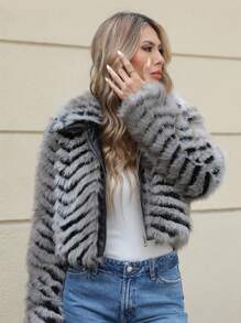 Chaqueta bomber de calle para mujer Giolshon de longitud corta, forrada de borreguito, con cierre de cremallera para un look de fiesta y capas para el otoño/invierno con estilo - Negro - Ver 3