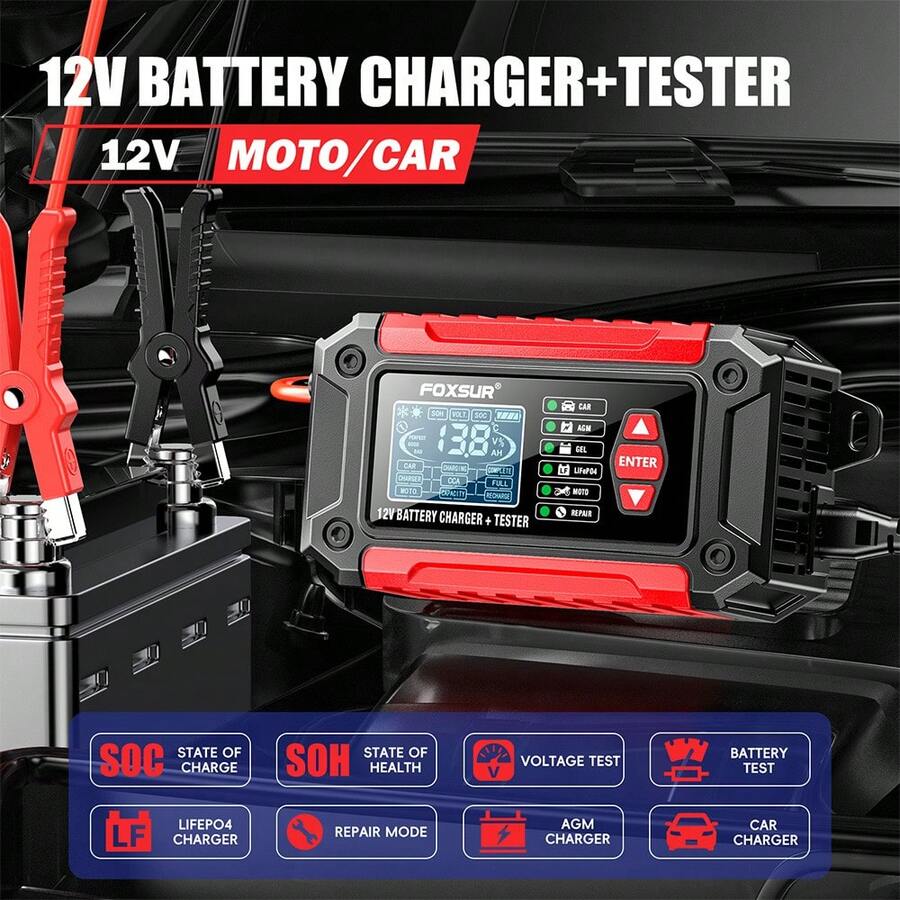 2 In 1 Battery Tester + Battery Analyser, 12V Car Motorcycle Lead Acid