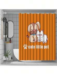 1 件宠物小狗印花浴帘，轻巧优雅，带塑料挂钩，装饰性浴室窗帘，不透明，面料，颜色和优雅防水浴室浴帘，浴室配件，家居装饰 - YL-016 - 查看 3