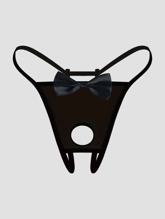 男士帅气蝴蝶结黑色性感舒适露洞丁字裤