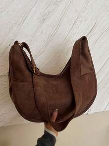 1 chiếc túi đeo vai giả da lộn mới thời trang thu đông, sức chứa lớn hình lưỡi liềm, túi đi học/cao đẳng thời trang - Nhiều màu - Xem 3