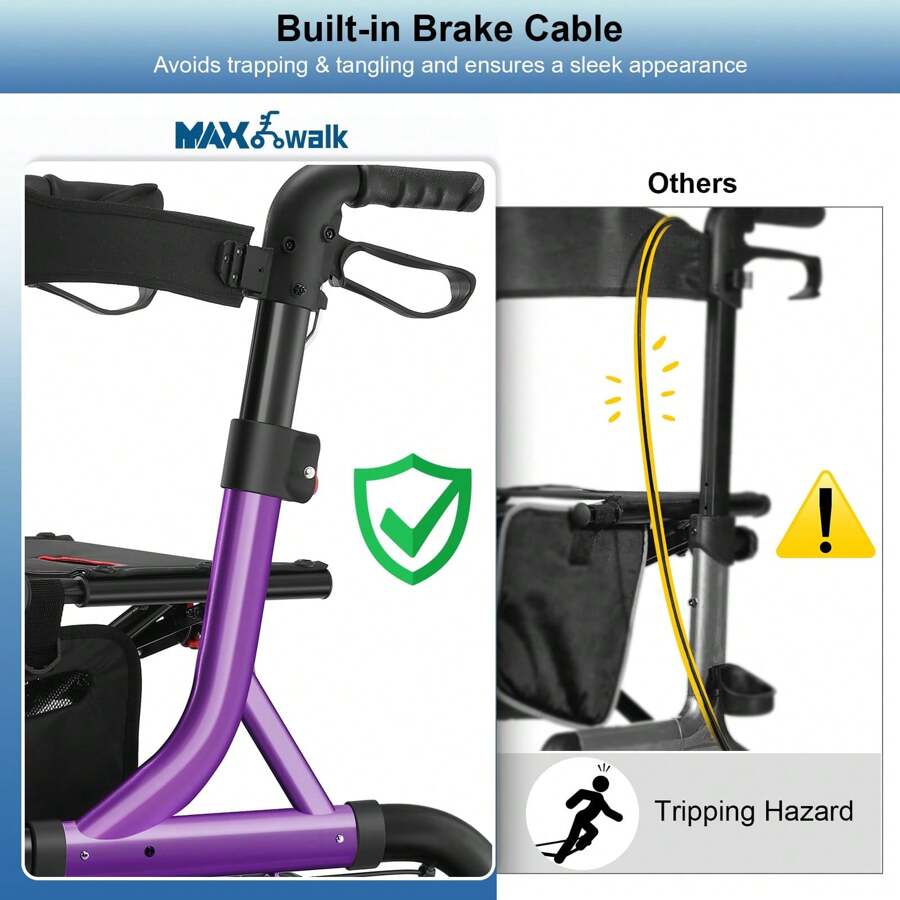 Walkers For Seniors, Rollator Walker With Seat, 12" Big Rubber Wheels