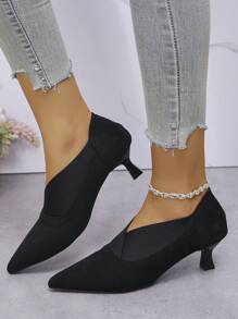 2024 New Black Pointed Toe Pumps For Women, Thin Heels, Soft Leather, V-Cut Vamp, Sexy & Slim, Suitable For Autumn - V-neck Black - View 3