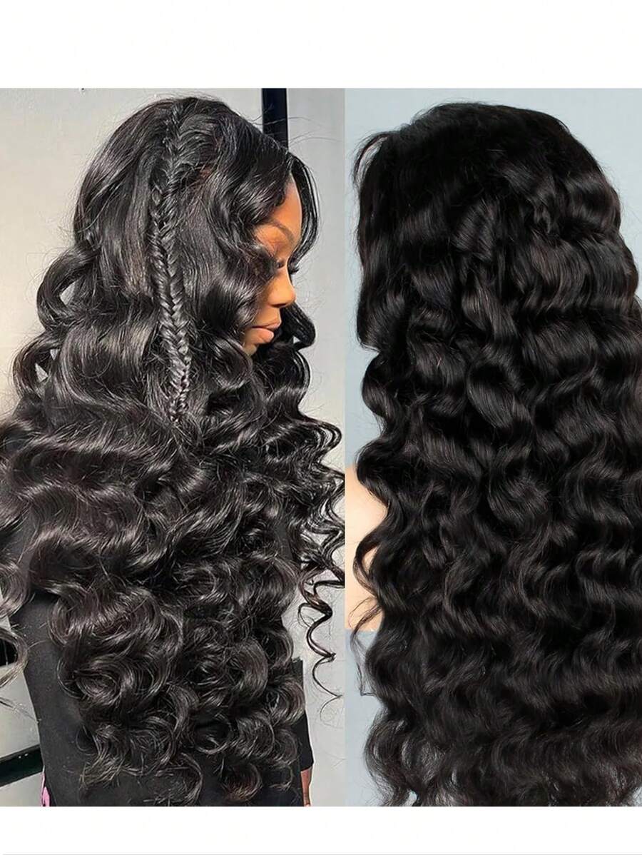 松散深蕾丝前假发 人发预拔 180% 密度深波浪人发假发 前部假发 人发 13x4 湿发和波浪蕾丝前假发 人发自然黑色 - 黑色 - 查看 1