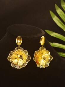 Bộ trang sức 2 món, Vòng cổ và hoa tai bằng đồng hình học rỗng hoa vàng thanh lịch cổ điển, / Phong cách sang trọng, Thích hợp khi đi làm, dự tiệc, thời trang - Vàng - Xem 4