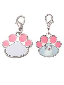 个性化可定制宠物图片猫爪钥匙扣吊坠，可爱吊坠，时尚背包吊坠，龙虾扣吊坠（1 件） - 粉色 - 查看 7