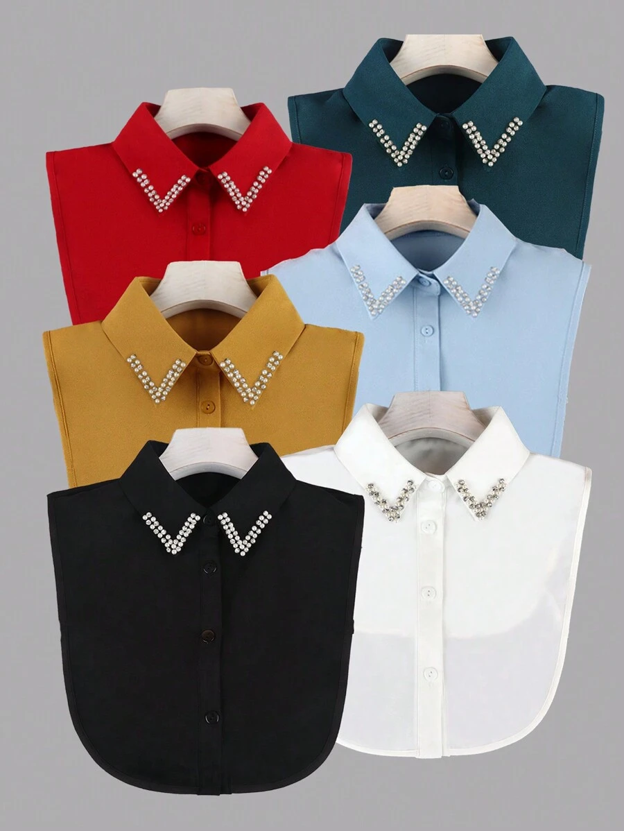 1 chiếc cổ áo chiffon nhiều màu cổ điển có đính đá pha lê có thể tháo rời cổ áo dickey - cổ áo voan giả - Xem 1