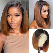 1B/33 Rooted & Ombre Colored Bob Wigs 13x4 Lace Front Wig Human Hair Protein Filament Wig Straight Bob Wig For Women Lace Closure Wig 250 Density - Rooted & Ombre - View 3