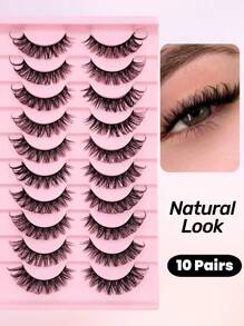 Rikuaild 10 Pairs D Curl Russian Strip Lashes Natural Look Fluffy Volume Fake Lashes Wispy Cross Effect Fake Eyelashes - 交叉款 - 查看 3