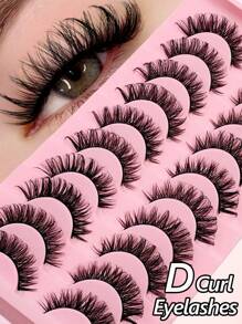Rikuaild 10 Pairs D Curl Russian Strip Lashes Natural Look Fluffy Volume Fake Lashes Wispy Cross Effect Fake Eyelashes - 交叉款 - 查看 1
