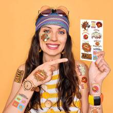 10 件/包创意 DIY 感恩节火鸡、南瓜、鼓槌涂鸦混合防水临时纹身，适合女性、男性，3D 卡通纹身贴纸，非常适合感恩节、新年派对礼物、节日派对装饰礼品套装 - 彩色 - 查看 7