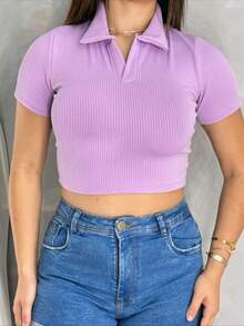 Women's Cropped Polo Neck Women's - Màu tím - Xem 1