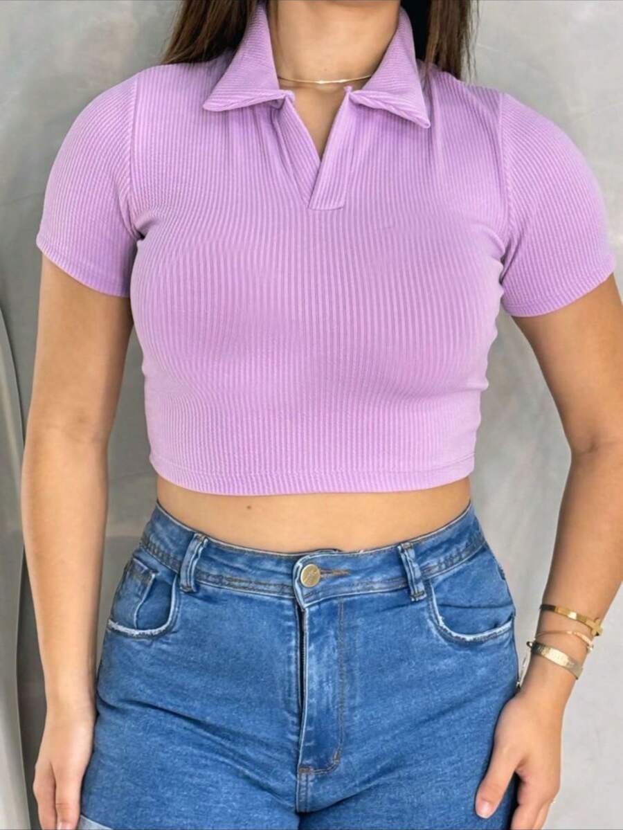 Women's Cropped Polo Neck Women's - Màu tím - Xem 1