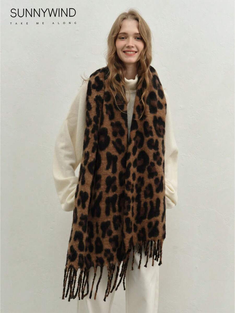 1pc Women Leopard Print Elegant Versatile Warm Scarf, Suitable For Daily Use - Camel - View 1