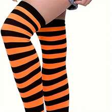 一双适合节日活动的条纹过膝袜，舒适透气，适合角色扮演和日常穿着，适合音乐节 - 彩色 - 查看 5