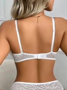 1 件女士白色透明透气蜂窝网布文胸，性感凸显身材，适合丰满女性 - 白色 - 查看 2