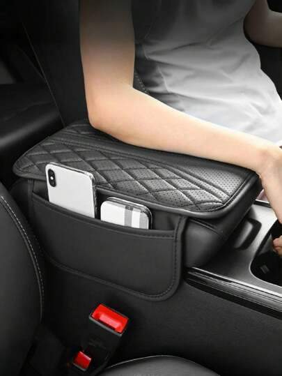 1 Stück Auto Armlehnenbox Erhöhungskissen mit Seitentasche, PU-Leder Auto Armlehnenbox Kissen mit Aufbewahrungsfach, Auto Innenraum Dekorationsaccessoires