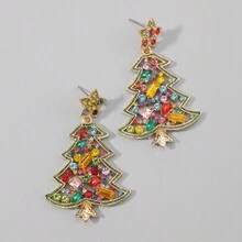 Mydear 1 Cặp bông tai mặt dây chuyền cây thông Noel đính đá pha lê Giáng sinh, thích hợp cho phụ nữ mặc trong tiệc lễ - màu sắc - Xem 6